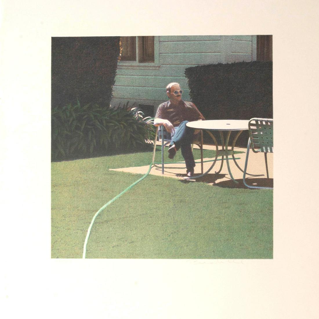 Robert Bechtle, Santa Barbara Patio #1, lithograph: ROBERT BECHTLE (American, 1932-2020), "Santa Barbara Patio #1", lithograph, image size: 14 x 14 inches,overall: 25.25 x 20.5 inches, signed and dated on the bottom, numbered 26/100.