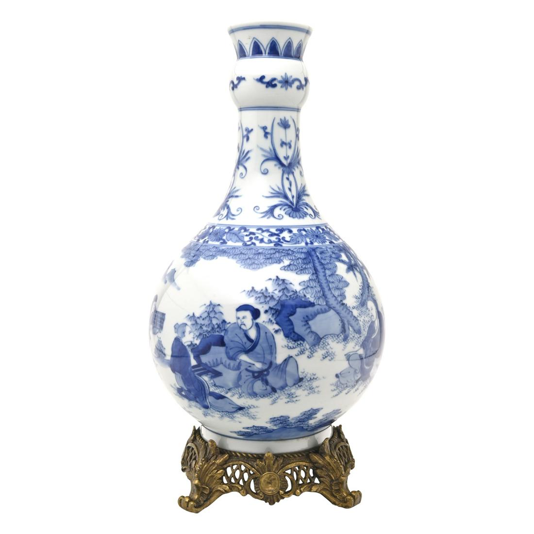 Chinese Blue and White Vase with Gilt-Bronze Stand (1 of 3)