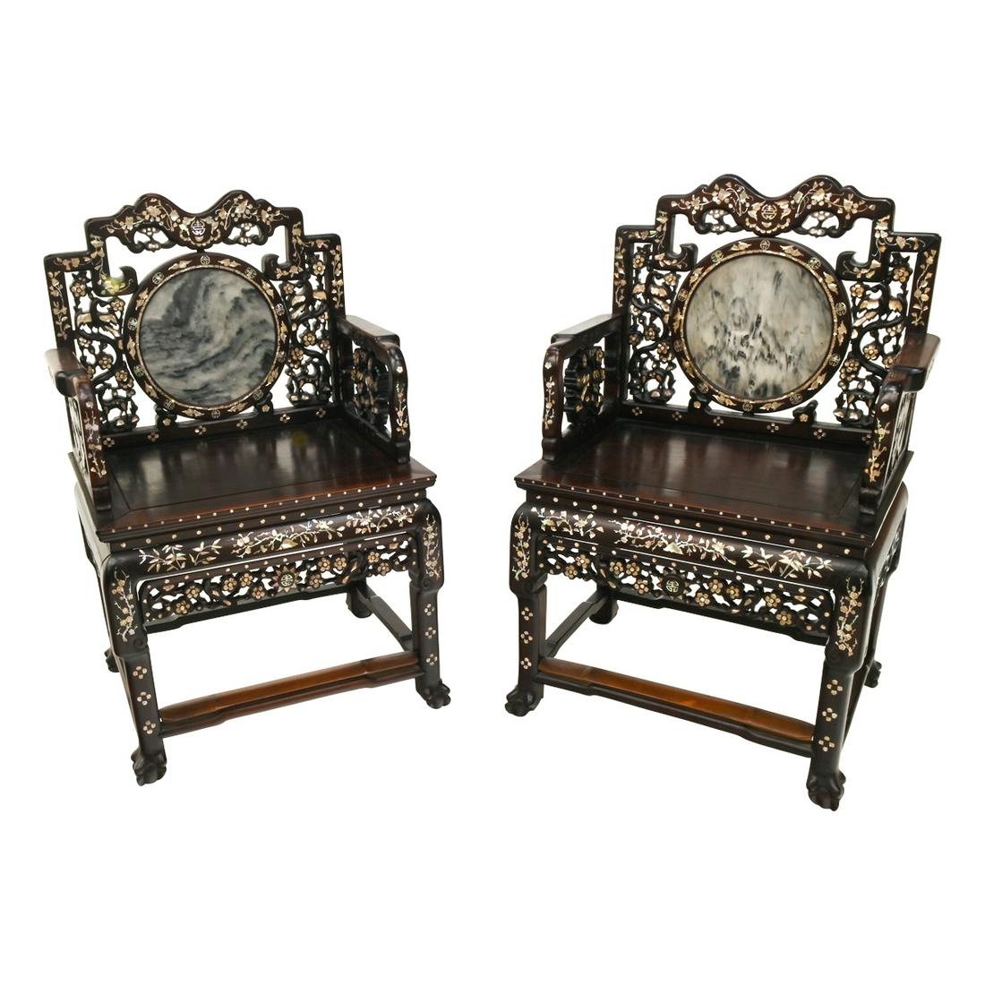 Pair of Rosewood Armchairs with Mother of Pearl Inlaid (1 of 5)