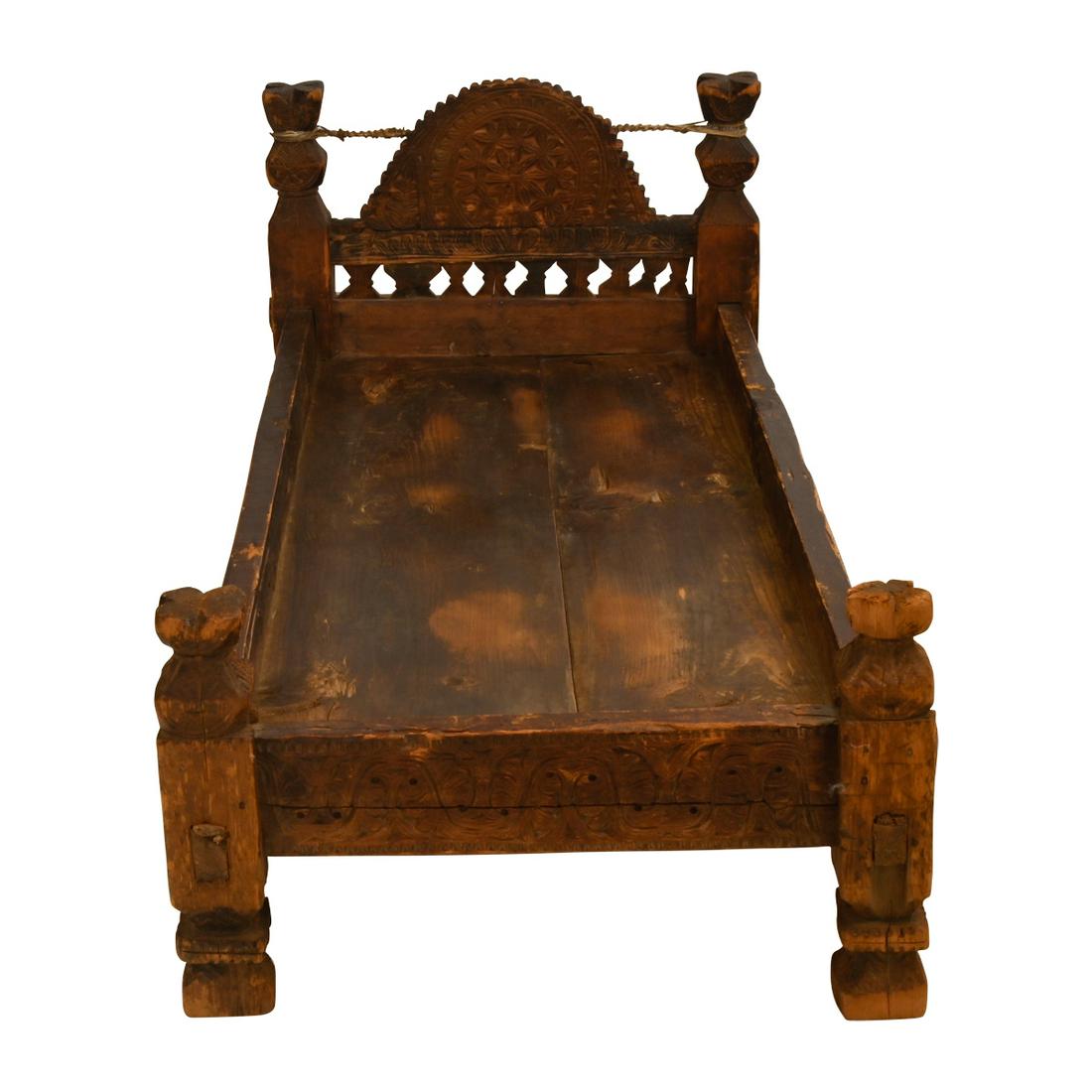 Indian Gujarat Carved Wood Child's Bed Frame. (1 of 3)