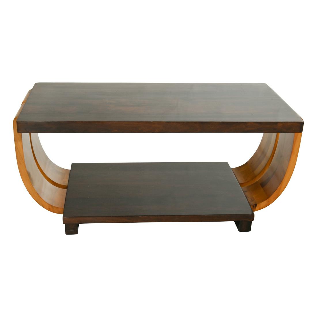 Italian Art Deco Style Rectangular Table.: Italian Art Deco Birch and Rosewood Lyre Form Rectangular Table. Lyre form base, rosewood and birch veneer. {Approximate dimensions: 16 high x 36 1/2 wide x 17 1/2 inches deep.}. Condition: Some scrat