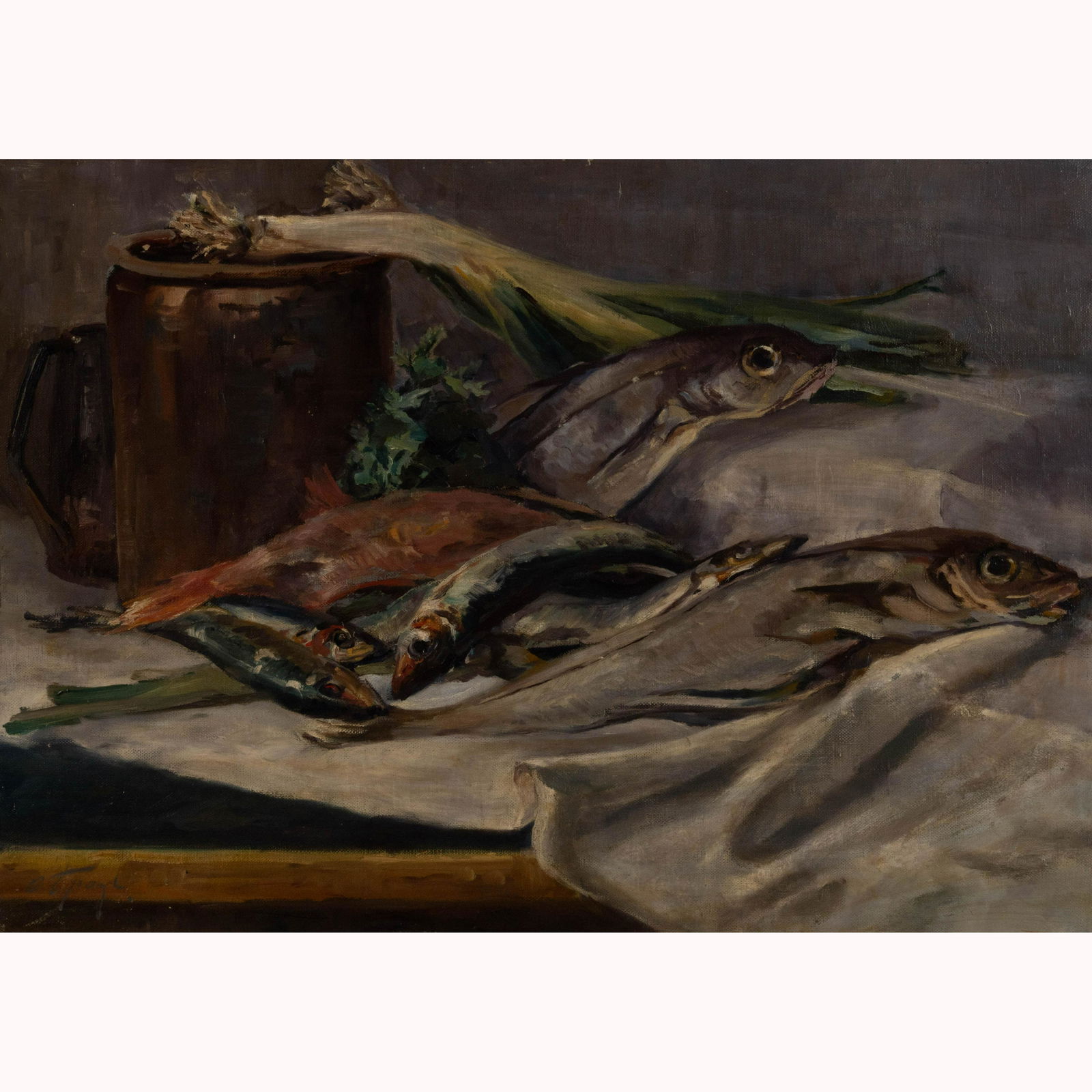 Russian School, Still Life with Fish, oil on canvas (1 of 3)