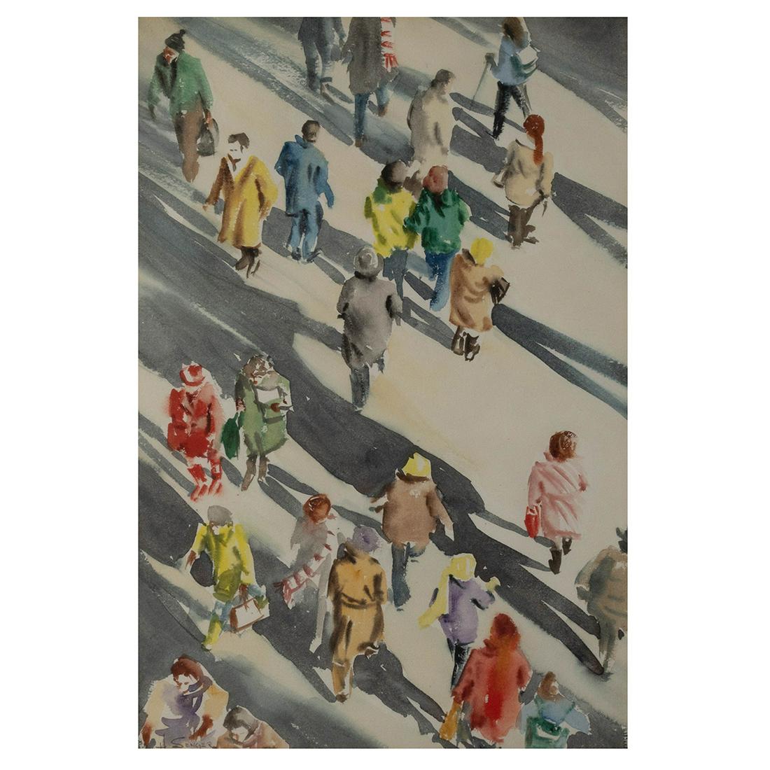 Harry Senger, The Morning Rush, watercolor on paper (1 of 3)