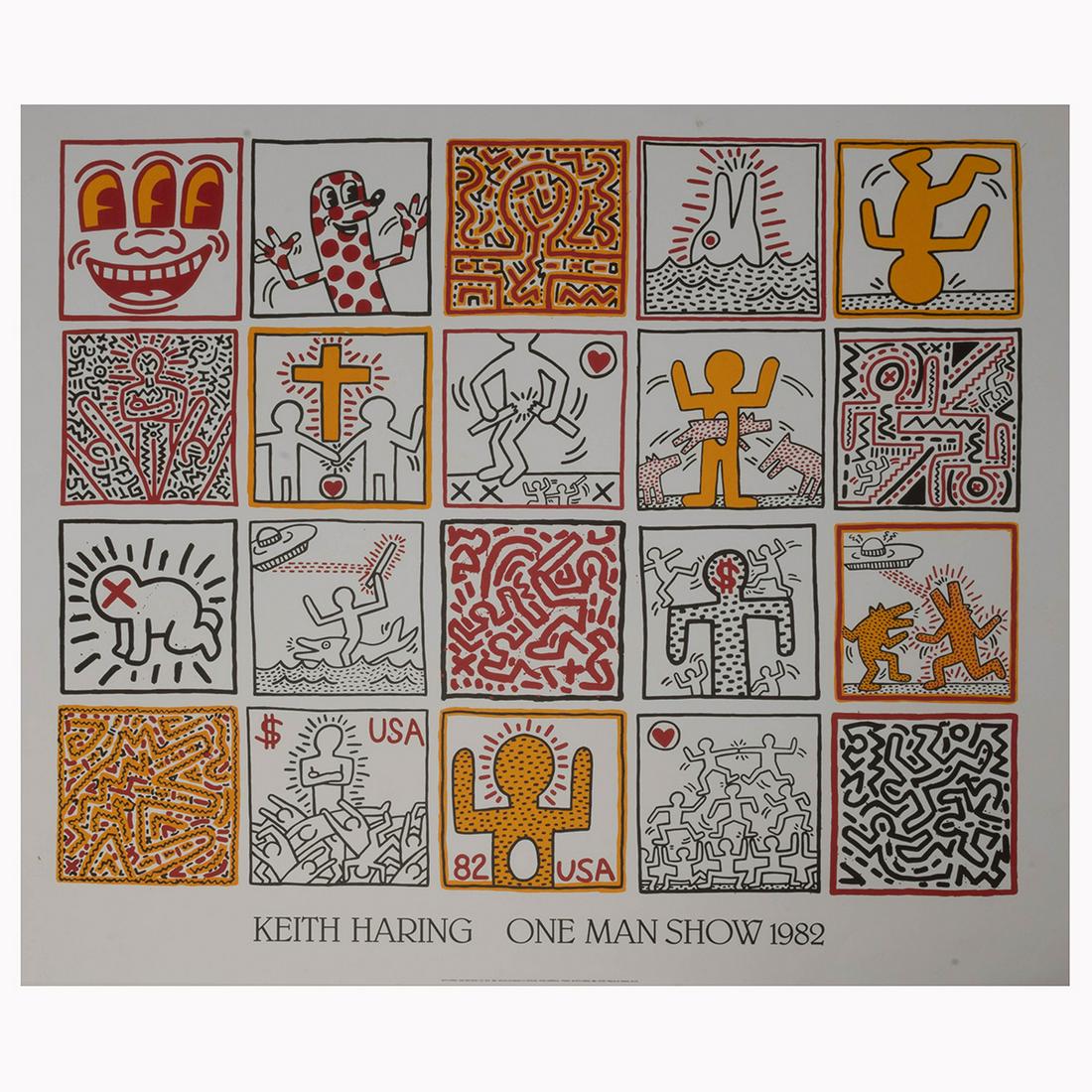 Keith Haring, One Man Show, Lot of 4 Exhibition Posters: KEITH HARING (American, 1958-1990), "ONE MAN SHOW," 1982, lot of 4 Offset Exhibition Posters, sheets (each): 33.5 x 39.5 inches, unsigned, at the bottom of each print reads "KEITH HARING / ONE MAN SHO