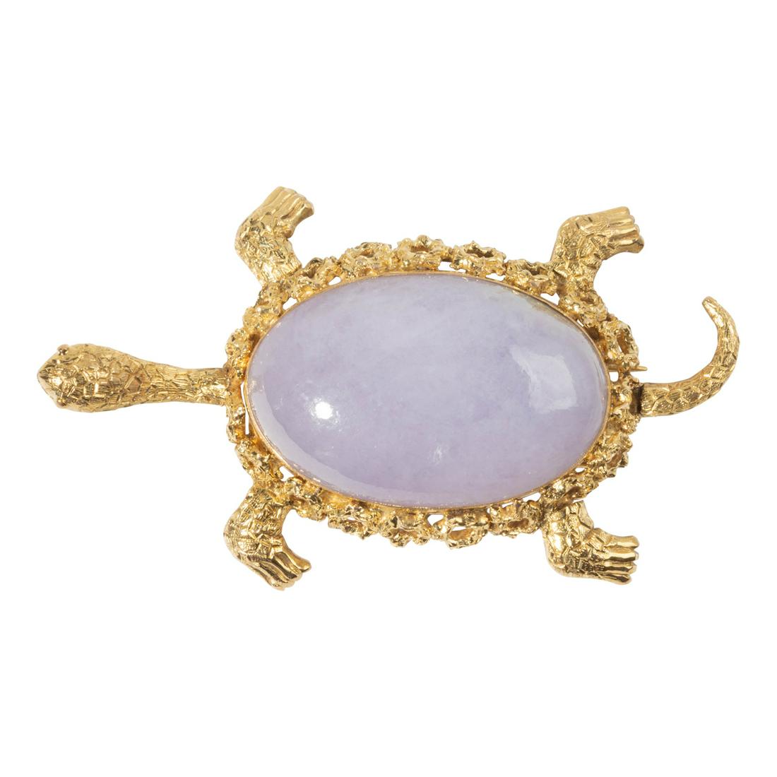 Lavender Jade, 14k Yellow Gold Turtle Brooch. (1 of 3)