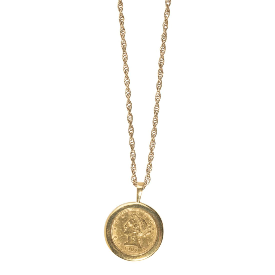 Gold Coin, Yellow Gold Pendant Necklace. (1 of 3)