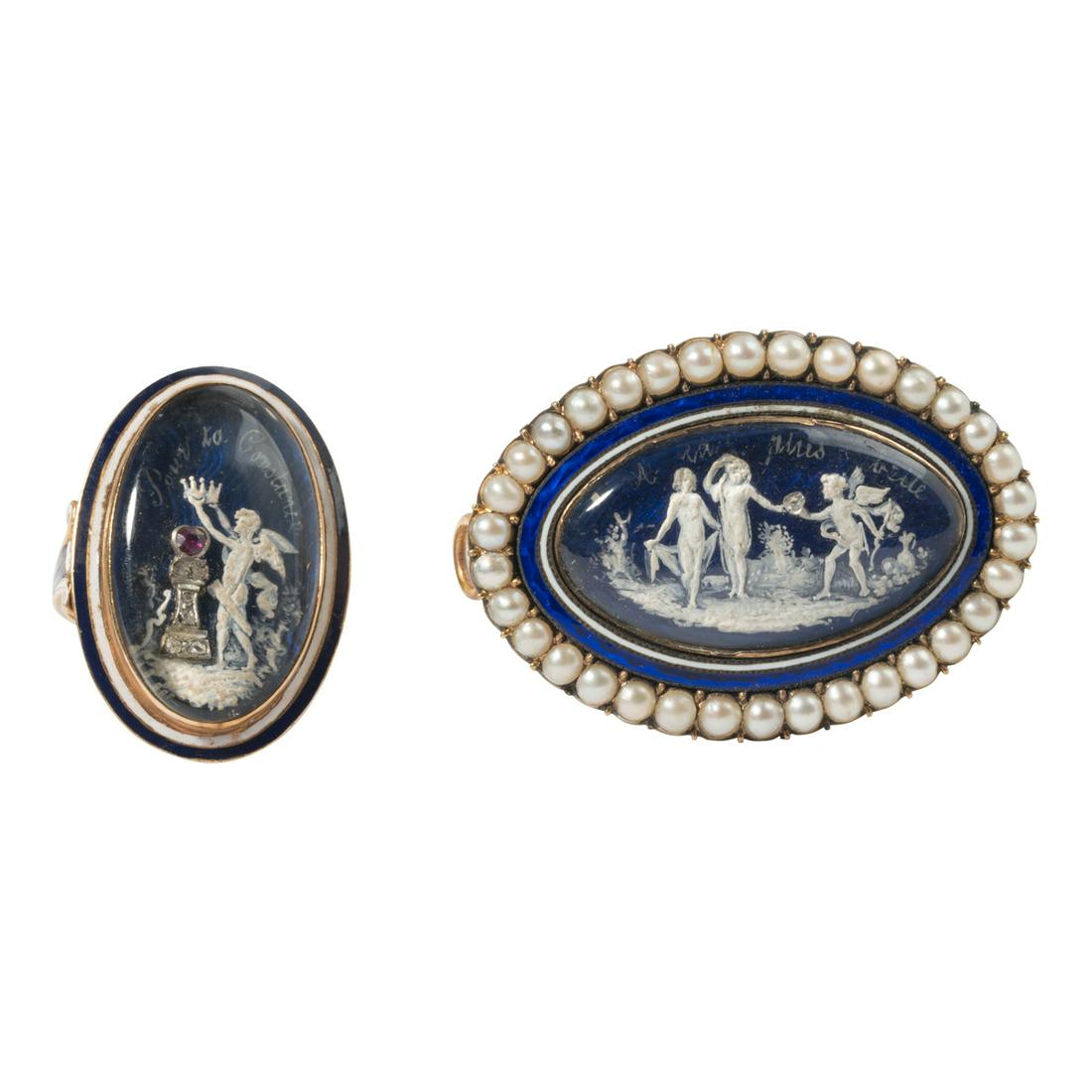 Antique Diamond, Enamel, 14k Yellow Gold Jewelry Suite. (1 of 3)