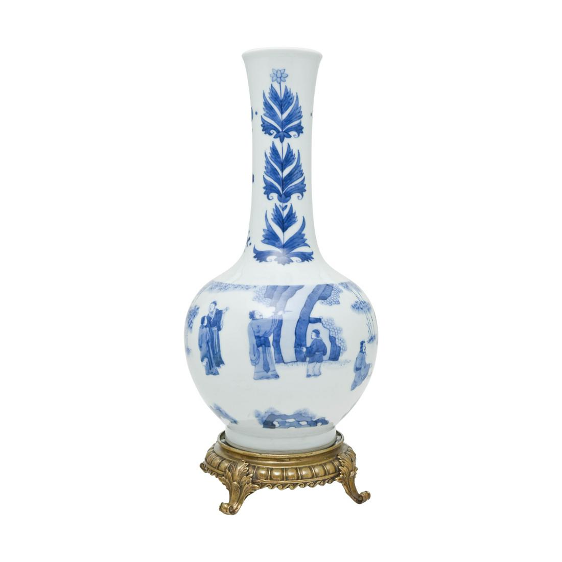Chinese Blue/White Bottle Vase/Bronze Stand (1 of 3)