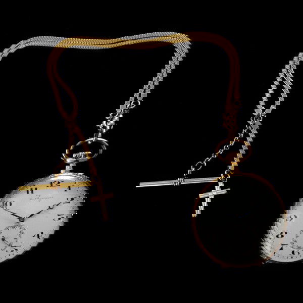 LONGINES 18K YELLOW GOLD OPEN-FACE POCKET WATCH.: LONGINES 18K YELLOW GOLD OPEN-FACE POCKET WATCH. Dial: White, round, black Arabic numeral hour markers, black outer minutes track, sunken subsidiary seconds dial at 6 o'clock, with black Arabic numera