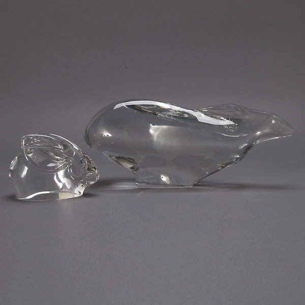 Two Crystal Figures of Rabbits:Baccarat & Orrefors: Two Crystal Figures of Rabbits: one Baccarat, Artist Signed R.Rigot and another by Orrefors {Length of longer 10 1/2 inches} [Good condition]