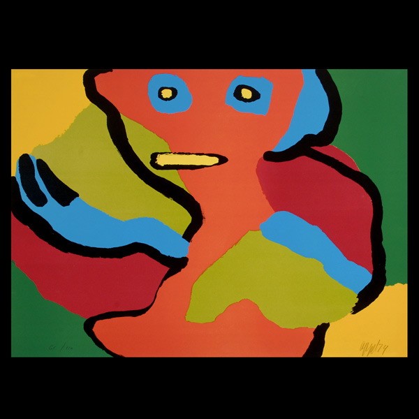 KAREL APPEL. Figural Composition 1974 Serigraph: KAREL APPEL. (Dutch, 1921 - 2006) "Figural Composition" 1974 Serigraph on paper. Paper: 21 7/8 x 21 1/8 inches. Signed lower right. Numbered 61/110 lower left. Excellent condition.