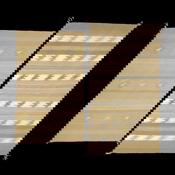 Two CHINLE Rugs. 59 x 34 and 48 1/2 x 31 inches.: Two NAVAJO CHINLE Rugs. 59 x 34 and 48 1/2 x 31 inches. Good/very good condition: One has a few small moth marks, other has one small circular stain.