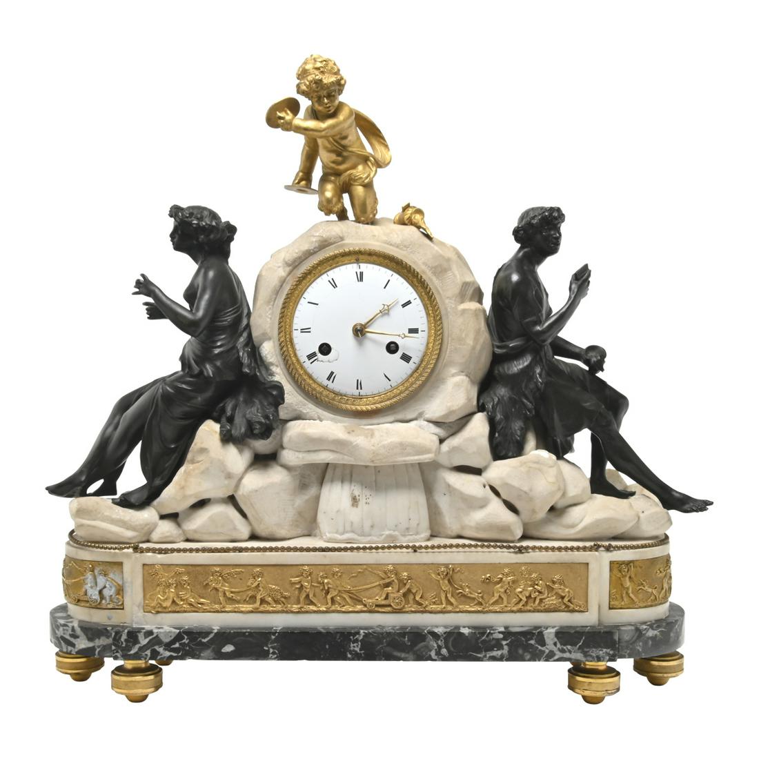 French Beaux Arts Bronze and Marble Mantel Clock. (1 of 3)