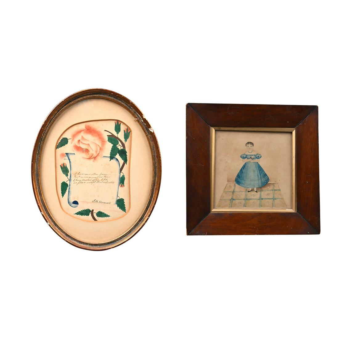 American Folk Art Waterolor and Theorem Type Valentine (1 of 5)