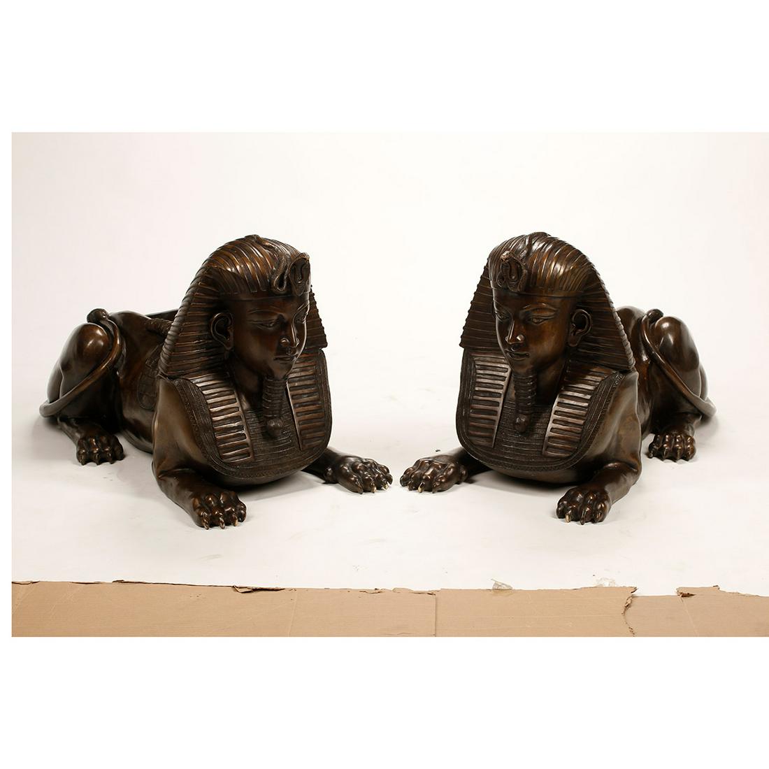 Pair of Large Patinated Bronze Sphinxes (1 of 4)