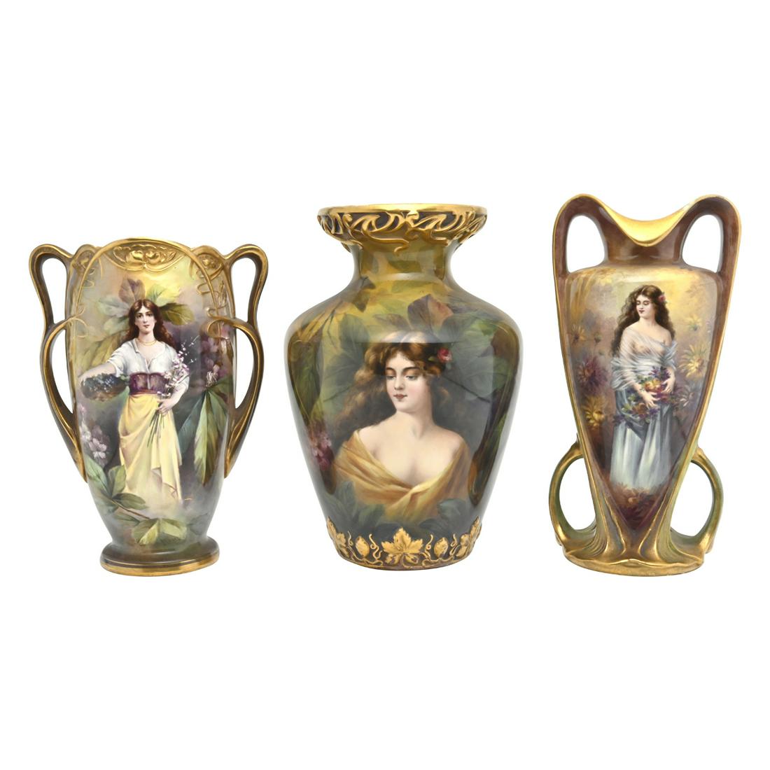 Three Royal Bonn Painted Ceramic Portrait Vases (1 of 3)