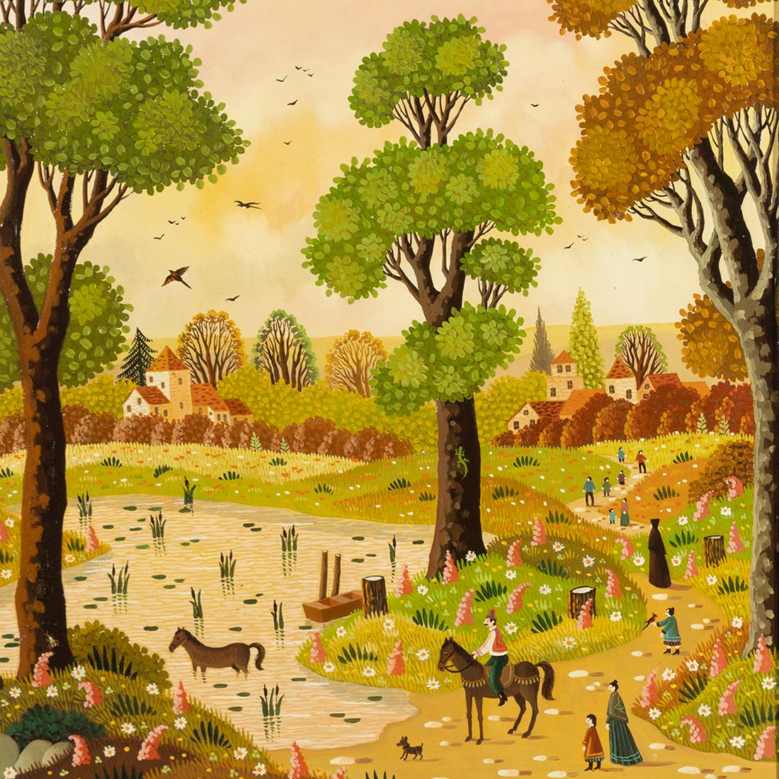 Alain Thomas, Villagers with Horses, oil on board (1 of 3)