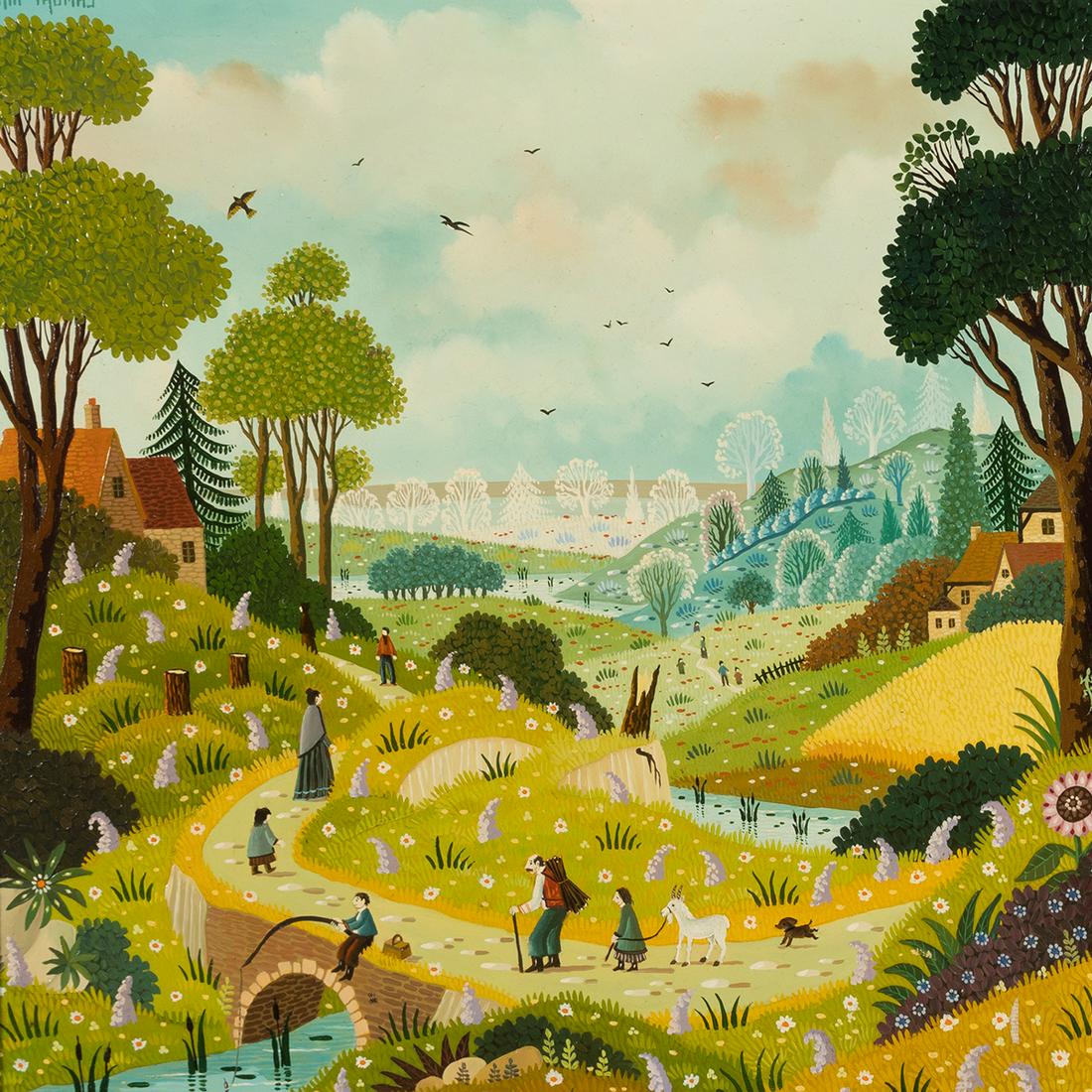 Alain Thomas, Villagers in a Landscape, oil on board (1 of 3)