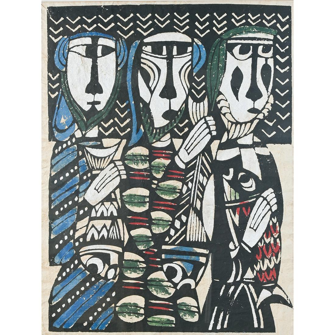 Sadao Watanabe, The Three Saints, woodblock print (1 of 3)