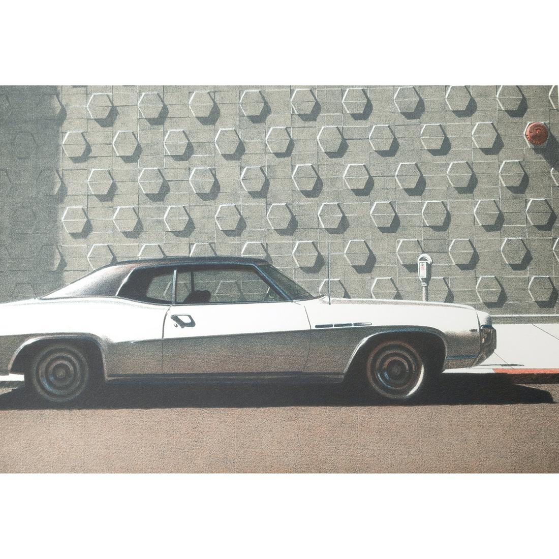 Robert Bechtle, Oakland Buick, Lithograph: ROBERT BECHTLE (American, b. 1932), "Oakland Buick," lithograph in colors, unsigned, image: 14 x 20 inches, sheet: 23.5 x 29.25 inches