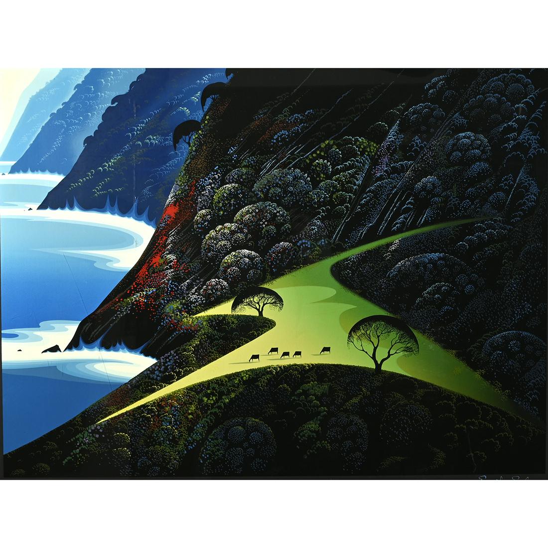 Eyvind Earle, Cows in Coastal Valley, serigraph (1 of 4)