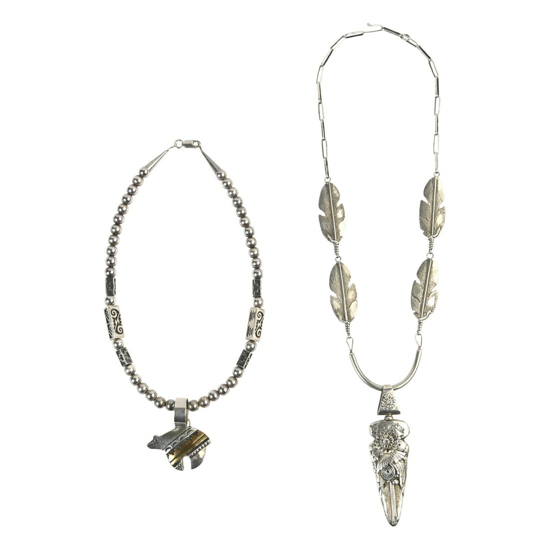 Collection of Two Native American Silver Necklaces. (1 of 3)