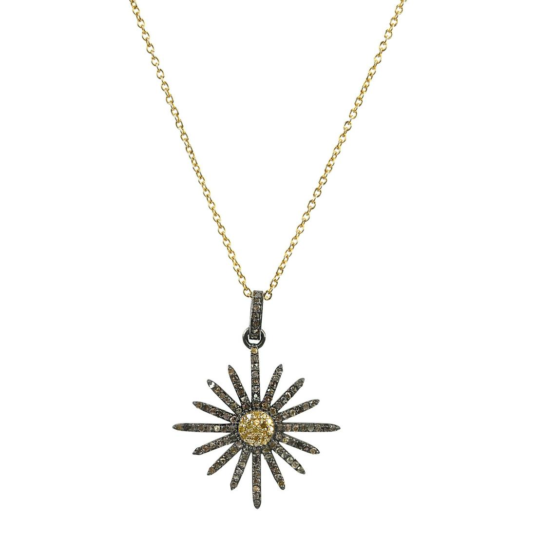 Diamond, Silver Sunburst Pendant Necklace. (1 of 3)