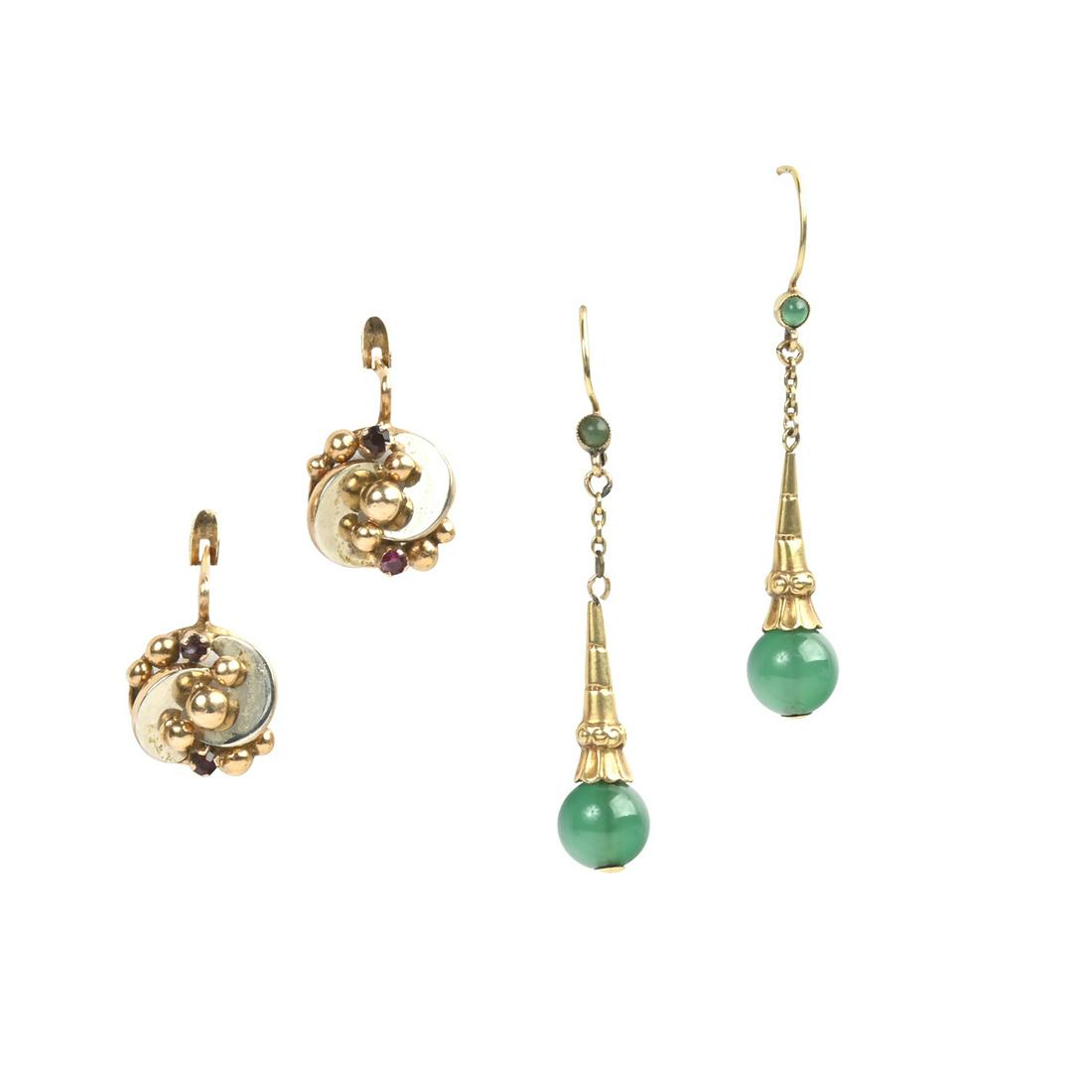 Two Pairs of Multi-Stone, Yellow Gold Earrings. (1 of 3)