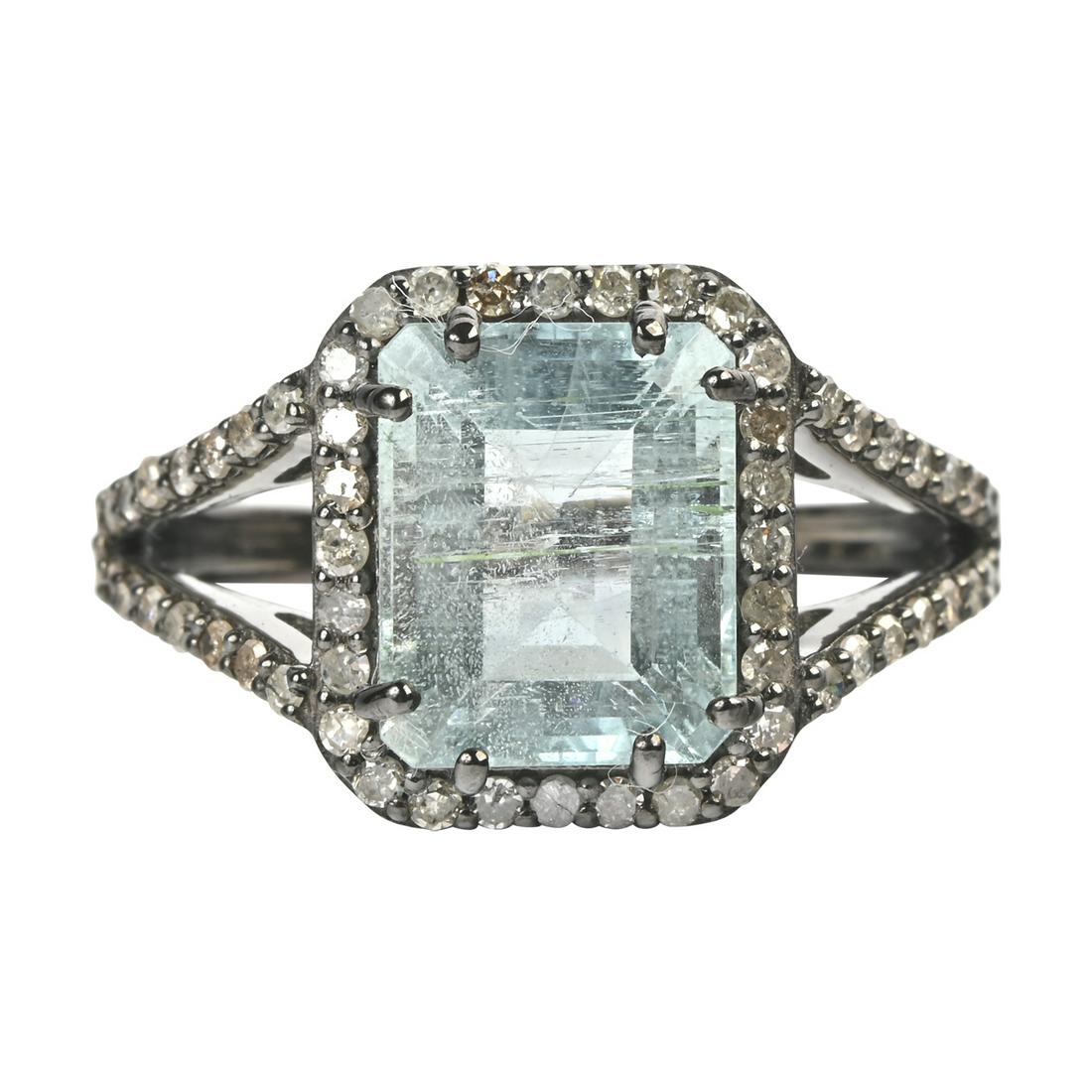Aquamarine, Diamond, Silver Ring. (1 of 3)