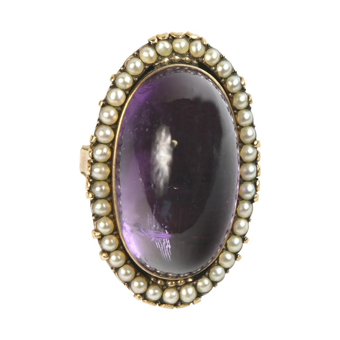 Victorian Amethyst, Seed Pearl, 10k Yellow Gold Ring. (1 of 3)