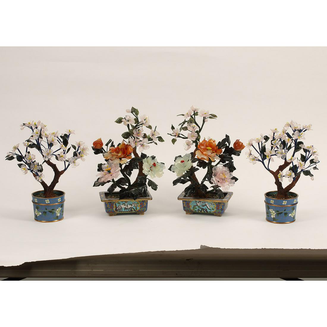 Two Pairs of Chinese Jade Trees in Cloisonne Pots (1 of 3)
