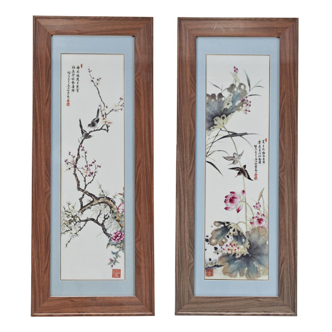 Pair of Framed Chinese Famille Rose Porcelain Panels (1 of 6)