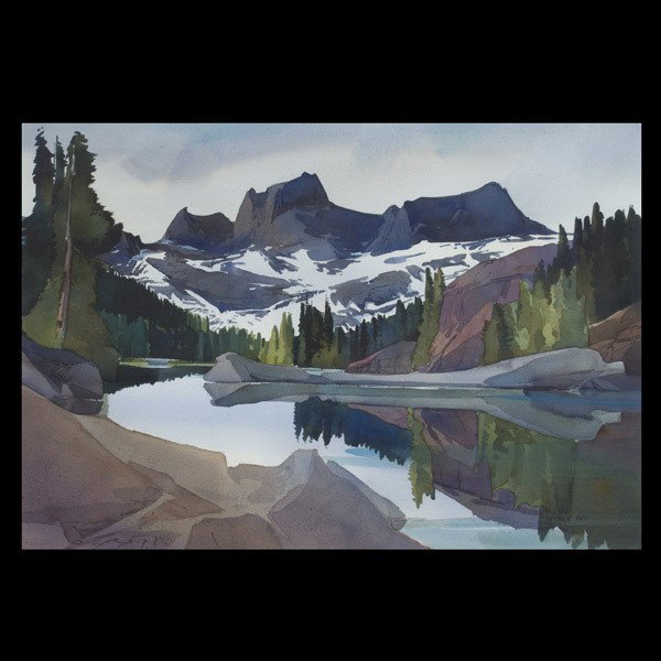 DALE LAITINEN, Mountain Watercolor Landscape: DALE LAITINEN. (American, 20th / 21st Century) "Reflective Dawn" 1997. Watercolor on paper. Sight: 21 x 29 inches. Signed lower right. Note: Member of the National Watercolor Society. Very good condit