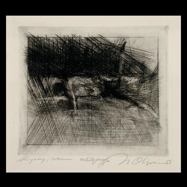 NATHAN OLIVEIRA, Sleeping Woman, lithograph: NATHAN OLIVEIRA (American, b.1928) "Sleeping Woman" Lithograph, artist's proof. 6 x 7 inches, Signed and titled lower right.