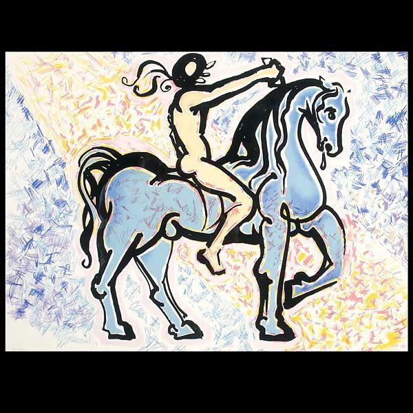 Salvador Dali. "Chevalier" Lithograph: SALVADOR DALI (Spanish, 1904-1989). "Chevalier, from Le Jungle Humaine". Lithograph on Arches paper, 1976. Sight: 18 x 25 1/2 inches. Signed lower right under horse's raised knee, Numbered 21/250 lowe