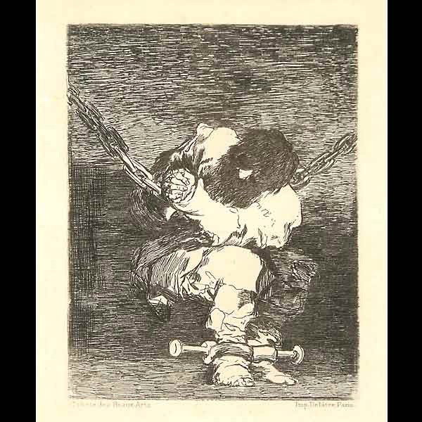 GOYA. Etching from "Gazette de Beaux-Arts": FRANCISCO GOYA. (Spanish, 1746 - 1828) "The LIttle Prisoner" from Gazzette des Beaux-Arts, Imp. Delatre, Paris. Etching. Sight: 4 1/4 x 3 1/2 inches. Very Good condition. Framed, matted, fillet, and g