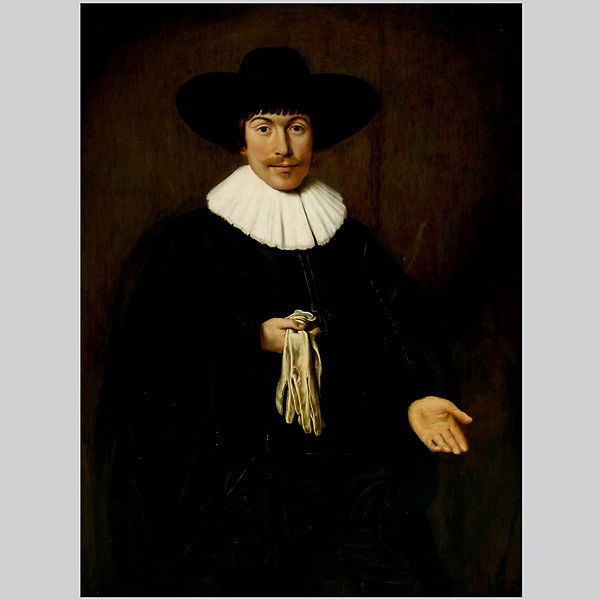16th century Dutch school painting: School of DIRCK DIRCKSZ SANTVOORT (Dutch, 16th Century) Young Man with Gloves Oil on wood panel 50 x 36 inches Inscribed "Aout 28 Jaer 1640 1/8" right of center Good condition. Framed