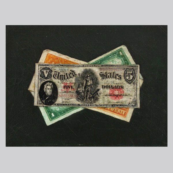 Attributed to Dubreuil. Trompe L'oeil, Oil: Attributed to VICTOR DUBREUIL (American, active 1886-1900) Twenty-Six Dollars Oil on canvas, circa 1888 Sight: 9 x 12 inches. Provenance: Ex collection of Newton Cope, San Francisco Good condition. Fr