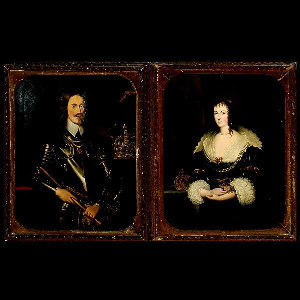 Manner of Van Dyck King Charles I and Henrietta: In the manner of SIR ANTHONY VAN DYCK (17th or 18th century). Portraits of King Charles I and Queen Henrietta Maria. Oil on canvas. Each 22 x 18 inches. Both in good condition, slight buckling of canv