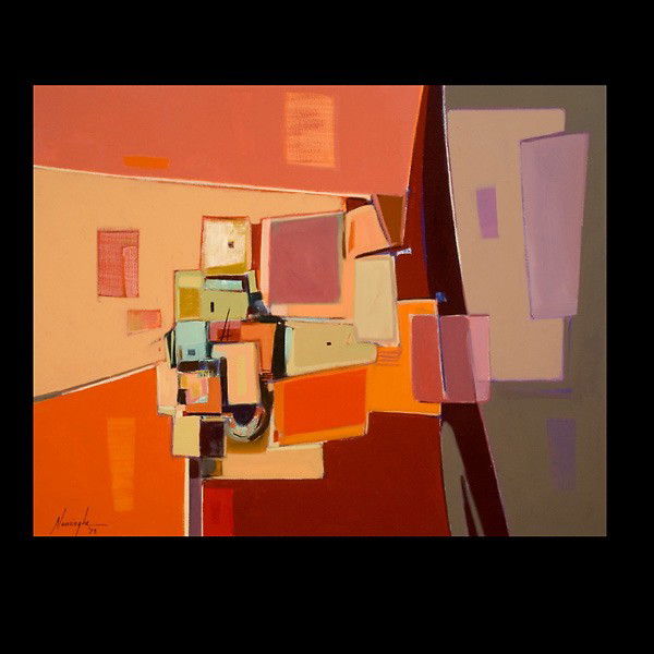 DAN NAMINGHA Abstract cityscape 1978.: DAN NAMINGHA (Native American, b.1950) "Abstract Cityscape" 1978 Acrylic on canvas 38 x 48 inches Signed and dated lower left Very good condition
