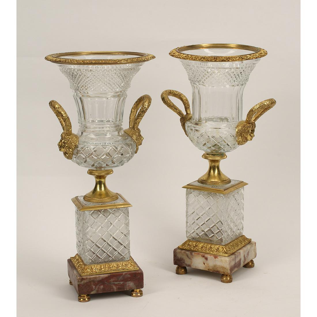 Pair of French Neoclassical Style Cut Crystal Urns (1 of 4)