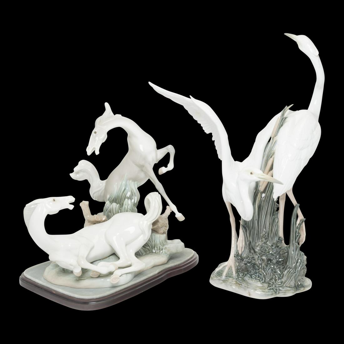 Lladro Porcelain Figures, 'Herons' and 'Playful Horses' (1 of 3)