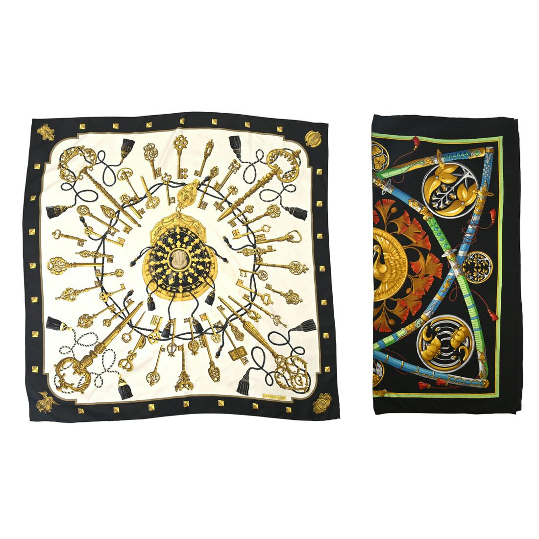 Two Hermes Silk Scarves, 'Daimyo' and 'Les Cles' (1 of 6)
