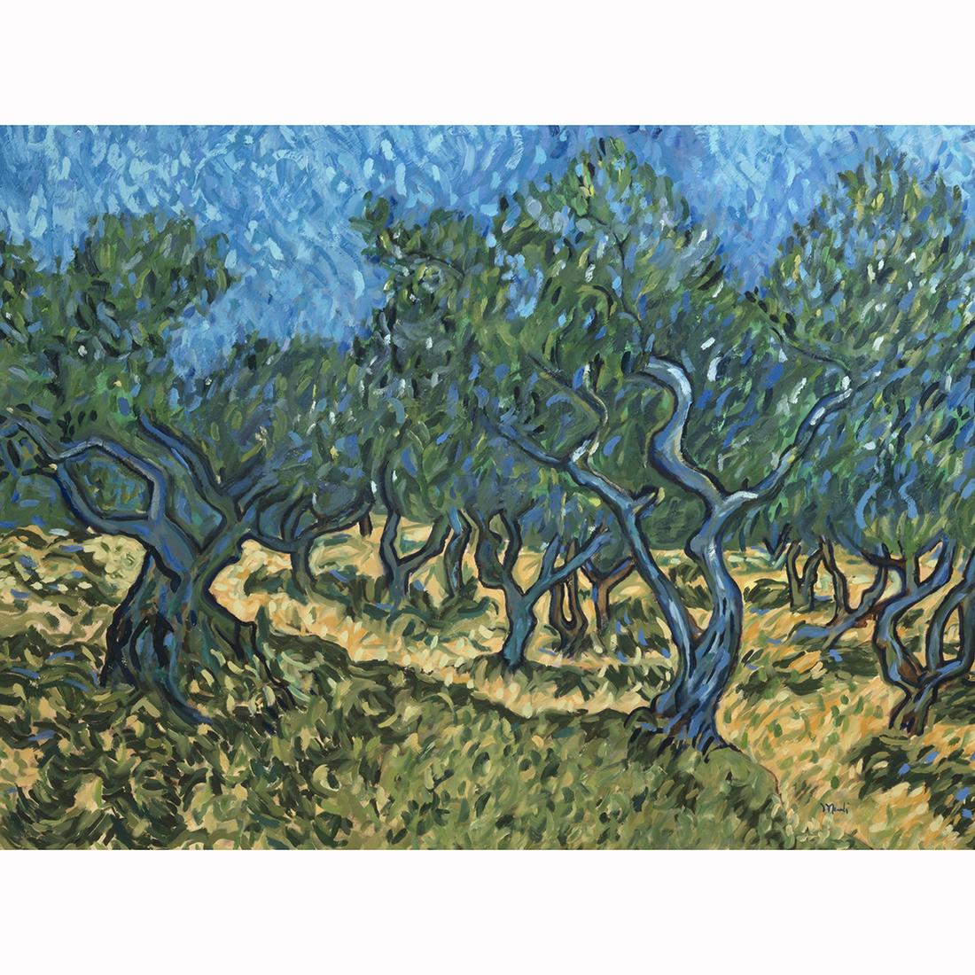 Manner of Van Gogh, Orchards, oil on canvas: Manner of VINCENT VAN GOGH (Dutch, 1853-1890), Orchards, oil on canvas, canvas: 35.5 x 47 inches, framed: 42 x 54 inches, signed indistinctly bottom right.