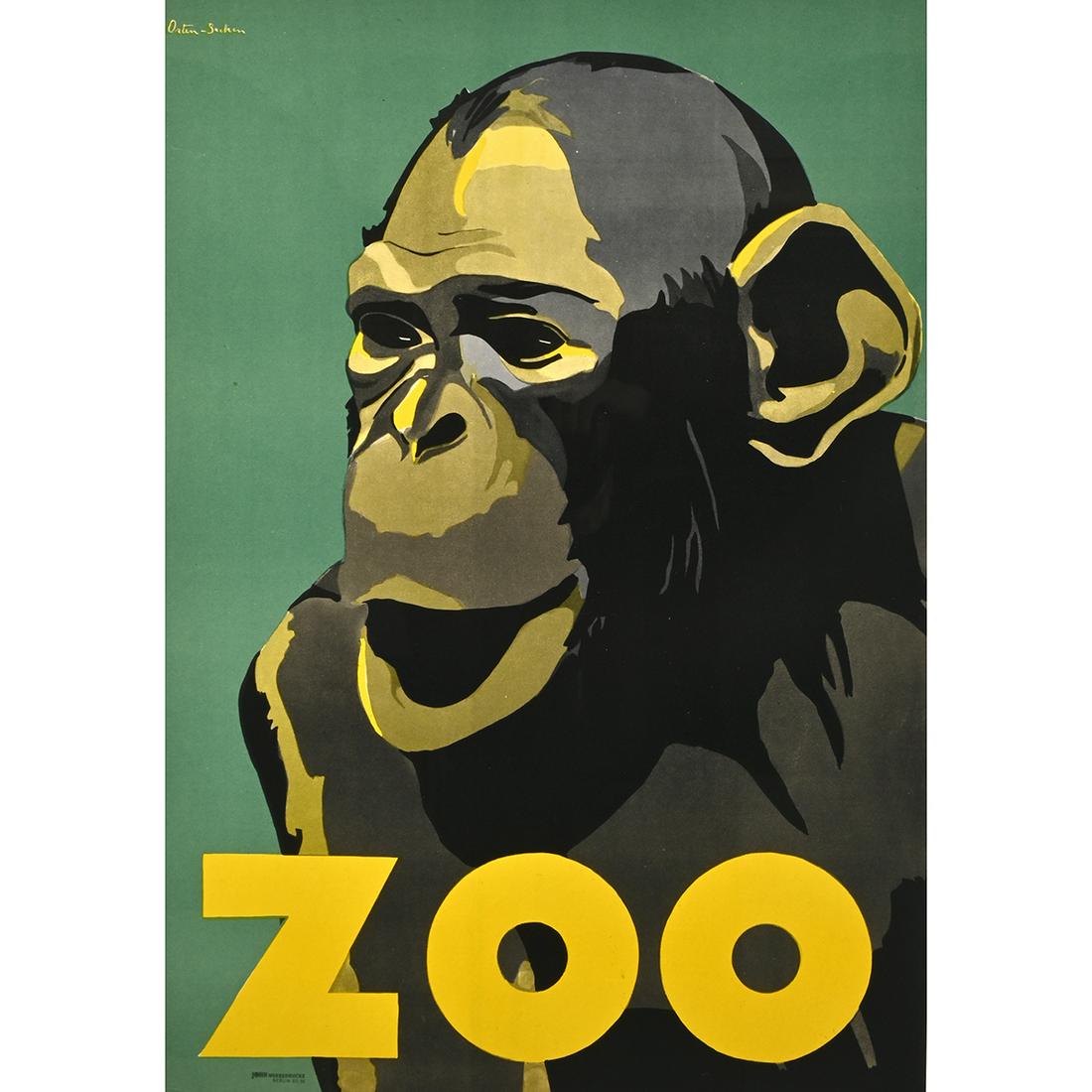 ZOO Berlin, Chimpanzee, circa 1936, vintage poster (1 of 4)