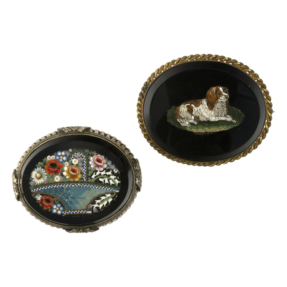Two Micro-Mosaic, Silver, Gold-Filled Brooches. (1 of 2)