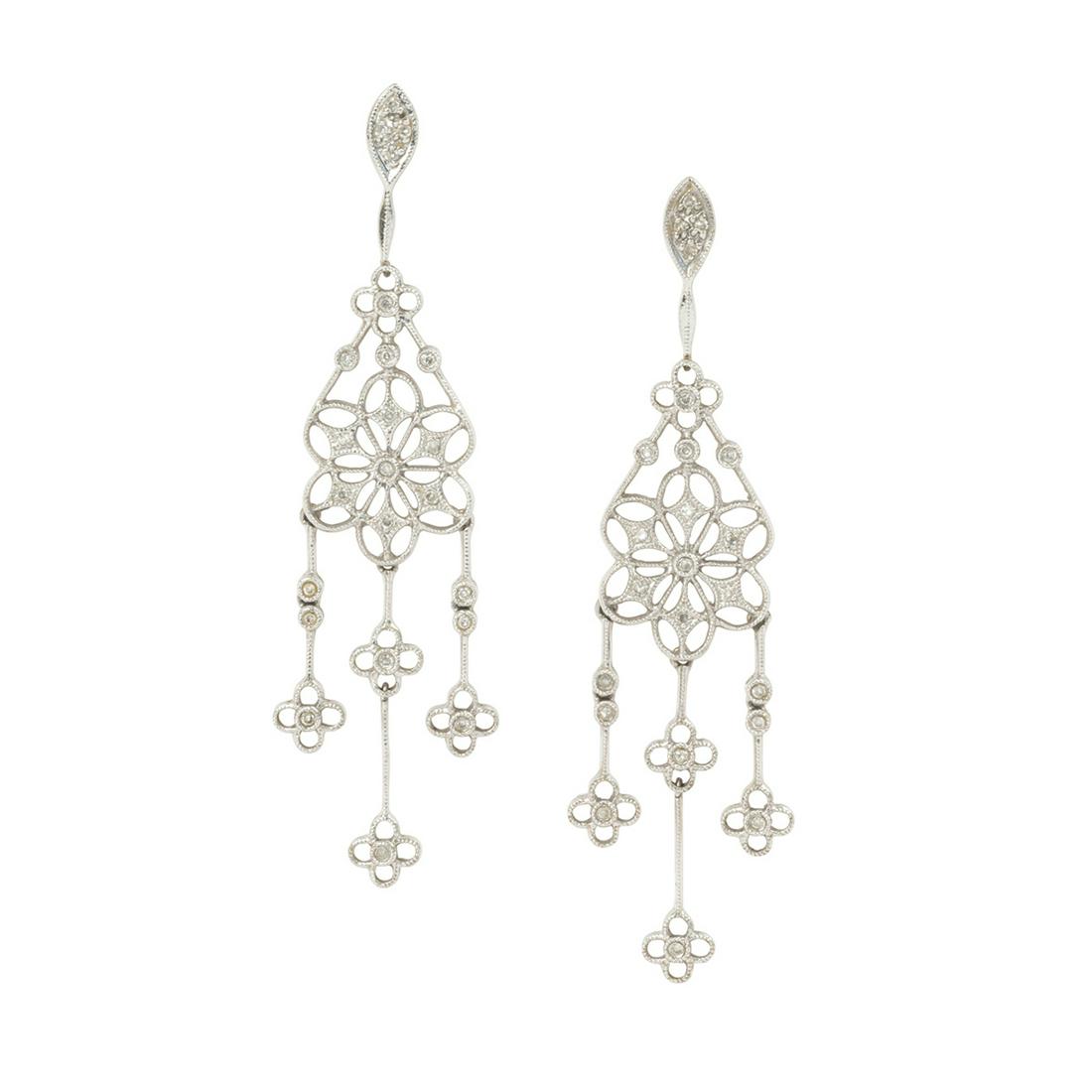 Pair of Diamond, 14k White Gold Chandelier Earrings. (1 of 3)