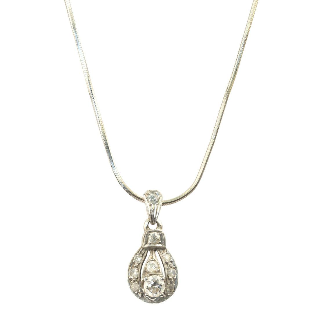 Diamond, White Gold Pendant Necklace. (1 of 3)