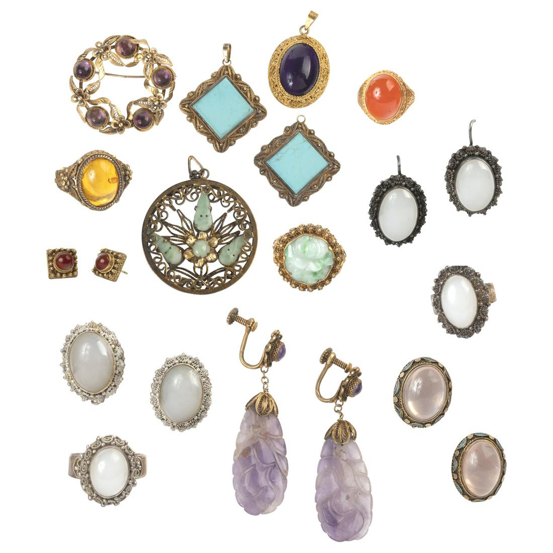Chinese Multi-Stone, Silver-Gilt Filigree Jewelry Items (1 of 6)