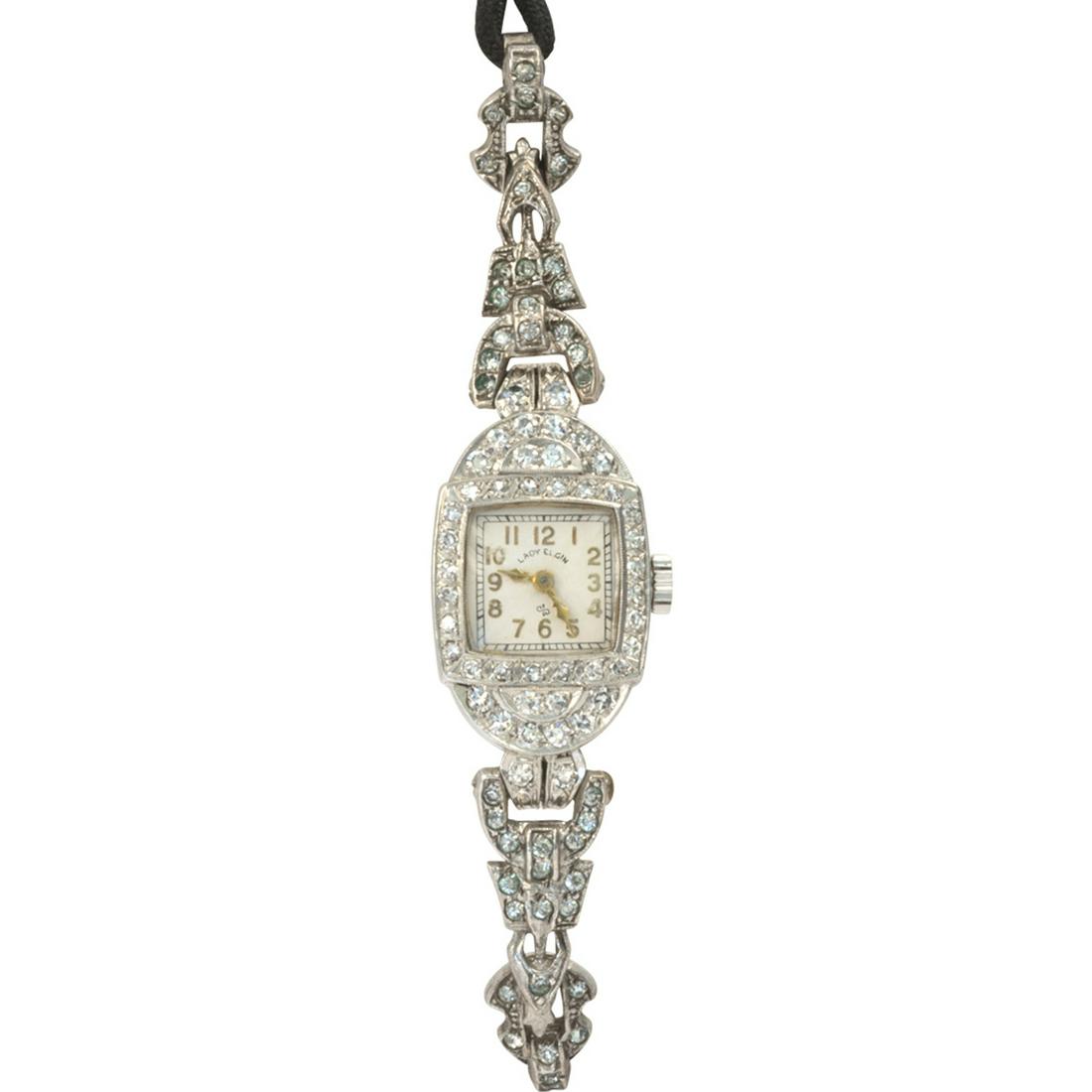 Elgin Diamond, Paste, Platinum, Metal, Nylon Wristwatch (1 of 3)